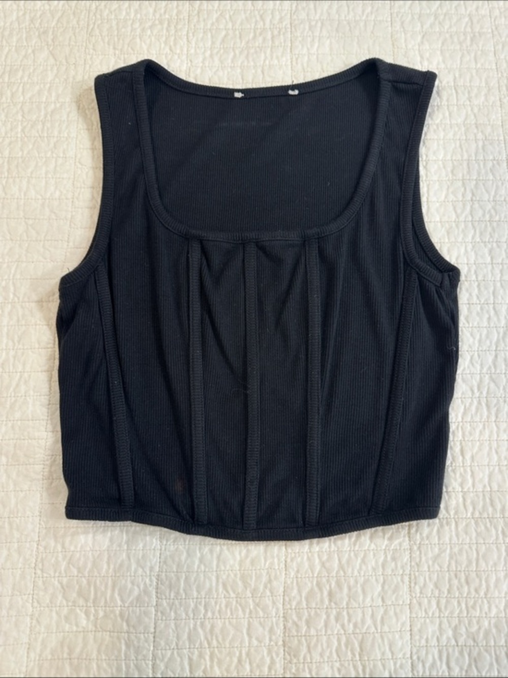 Small Black Ribbed Tank Corset Top Boned